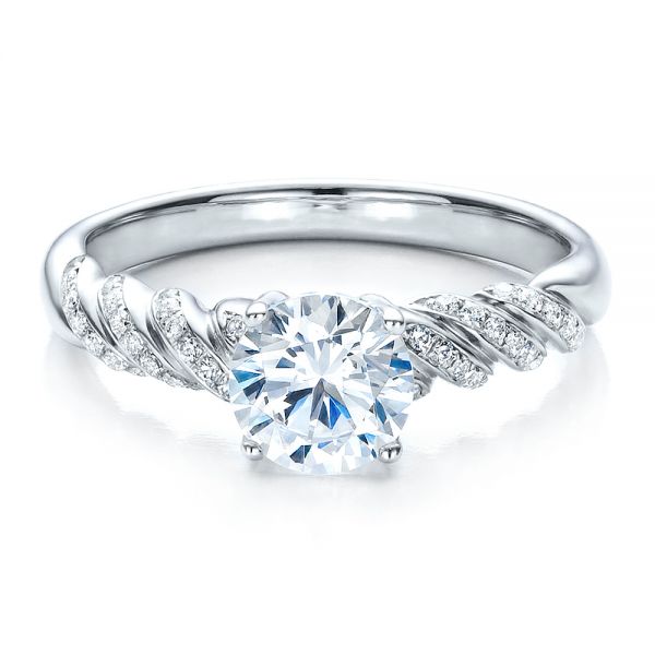 18k White Gold Pave Filigree Engagement Ring - Vanna K - Flat View -  100073