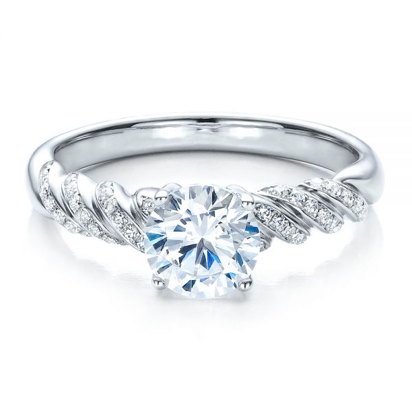 18k White Gold Pave Filigree Engagement Ring - Vanna K - Flat View - 100073