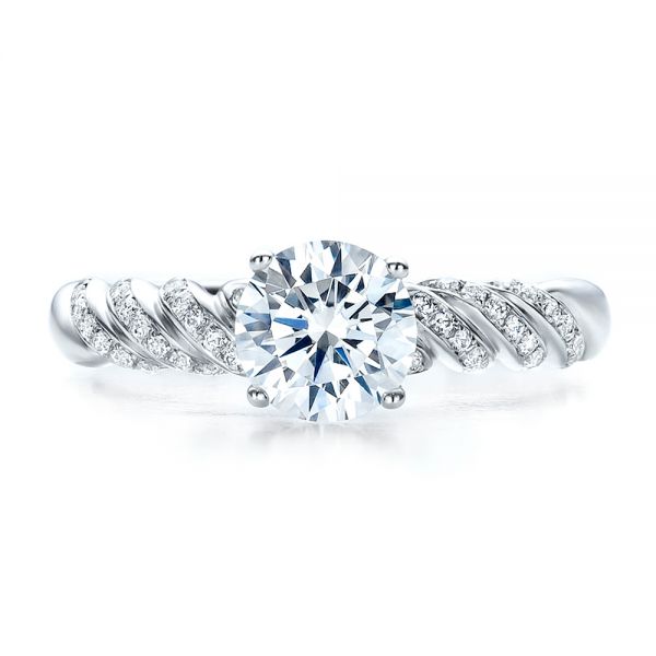 18k White Gold Pave Filigree Engagement Ring - Vanna K - Top View -  100073