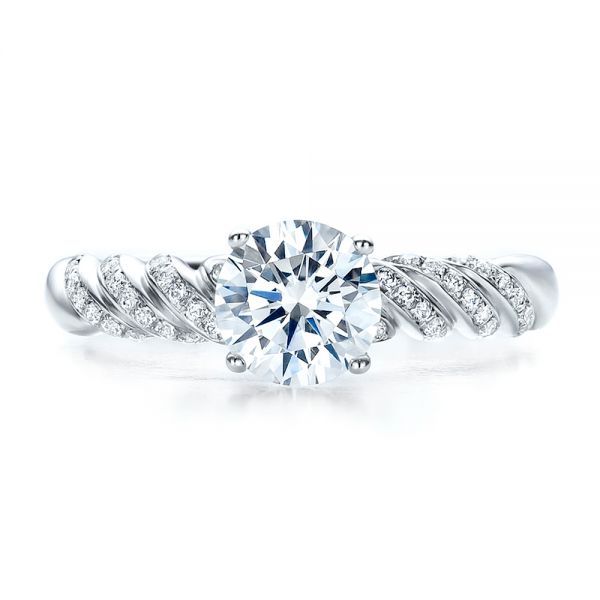 18k White Gold Pave Filigree Engagement Ring - Vanna K - Top View - 100073