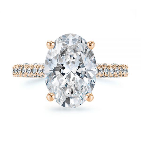 18k Rose Gold 18k Rose Gold Pave And Hidden Halo Oval Diamond Engagement Ring - Top View - 107606