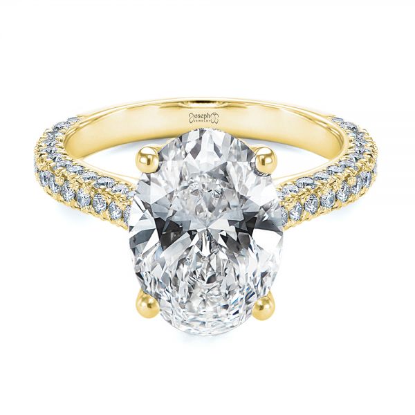 18k Yellow Gold 18k Yellow Gold Pave And Hidden Halo Oval Diamond Engagement Ring - Flat View - 107606