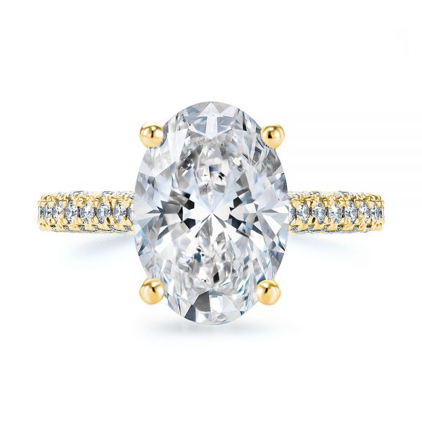 18k Yellow Gold 18k Yellow Gold Pave And Hidden Halo Oval Diamond Engagement Ring - Top View - 107606