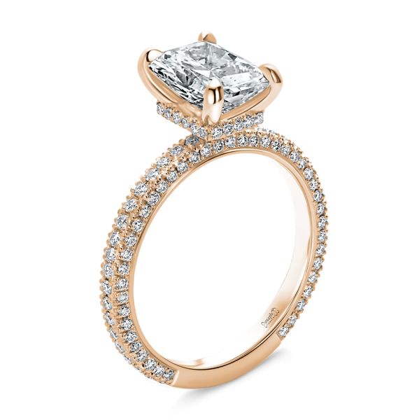 Pave and Hidden Halo Radiant Cut Diamond Engagement Ring - Image