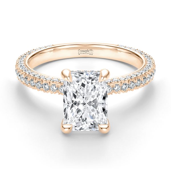 14k Rose Gold 14k Rose Gold Pave And Hidden Halo Radiant Cut Diamond Engagement Ring - Flat View -  108365 - Thumbnail