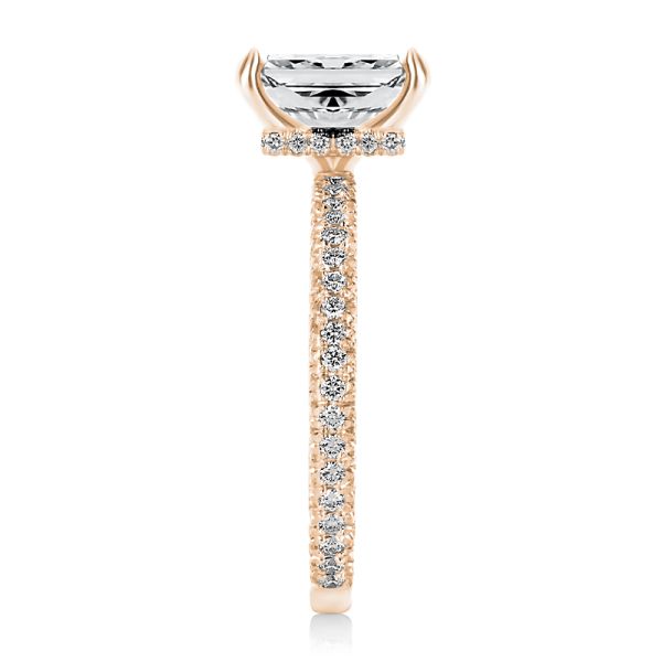 14k Rose Gold 14k Rose Gold Pave And Hidden Halo Radiant Cut Diamond Engagement Ring - Side View -  108365 - Thumbnail