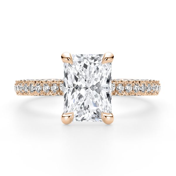 14k Rose Gold 14k Rose Gold Pave And Hidden Halo Radiant Cut Diamond Engagement Ring - Top View -  108365 - Thumbnail