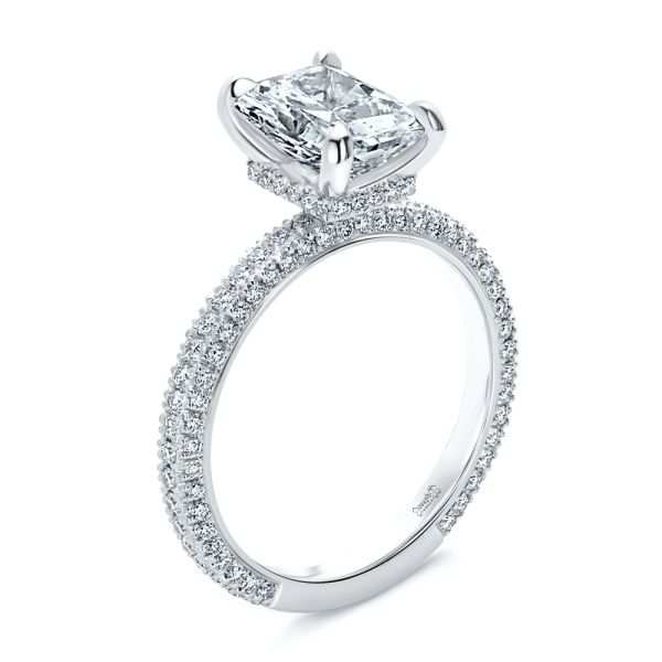 Pave and Hidden Halo Radiant Cut Diamond Engagement Ring - Image