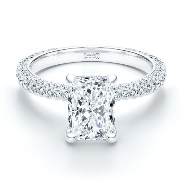  Platinum Pave And Hidden Halo Radiant Cut Diamond Engagement Ring - Flat View -  108365 - Thumbnail
