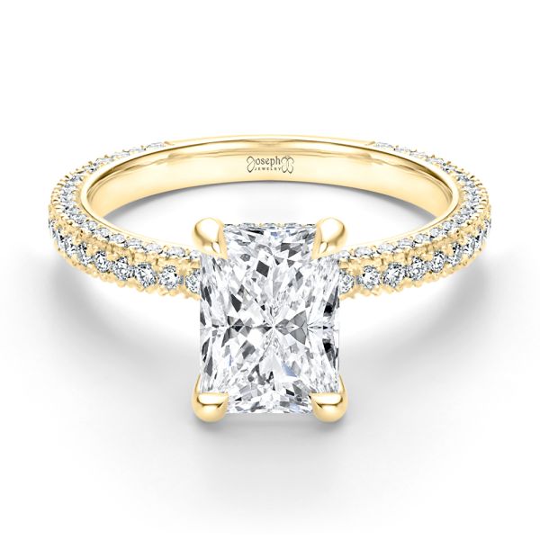18k Yellow Gold 18k Yellow Gold Pave And Hidden Halo Radiant Cut Diamond Engagement Ring - Flat View -  108365 - Thumbnail