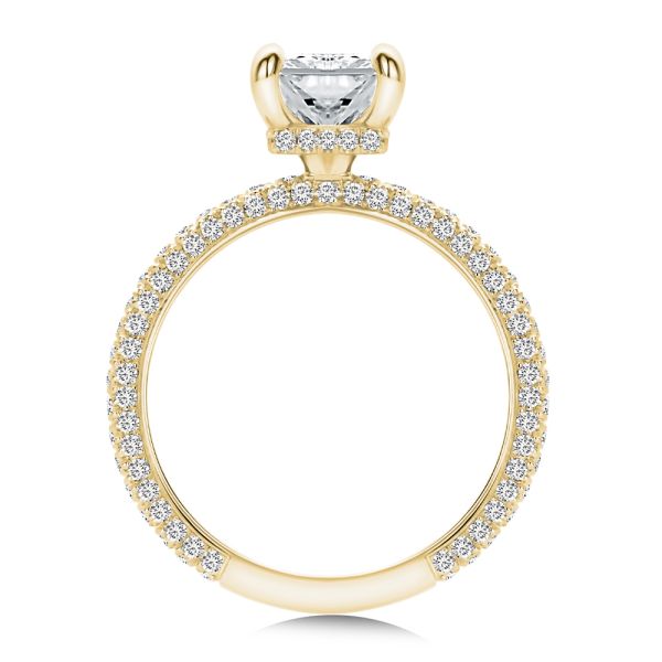 18k Yellow Gold 18k Yellow Gold Pave And Hidden Halo Radiant Cut Diamond Engagement Ring - Front View -  108365 - Thumbnail
