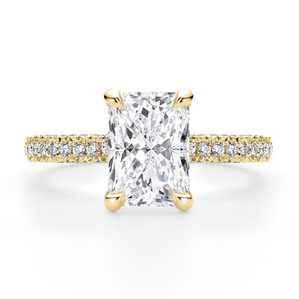 18k Yellow Gold 18k Yellow Gold Pave And Hidden Halo Radiant Cut Diamond Engagement Ring - Top View -  108365 - Thumbnail