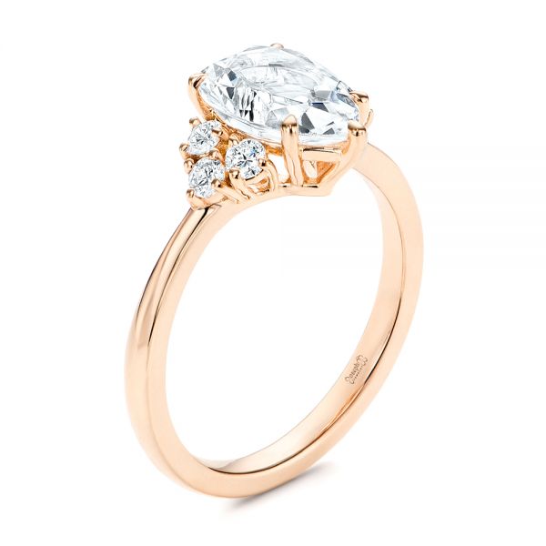 18k Rose Gold 18k Rose Gold Pear Diamond Cluster Engagement Ring - Three-Quarter View -  106825 - Thumbnail
