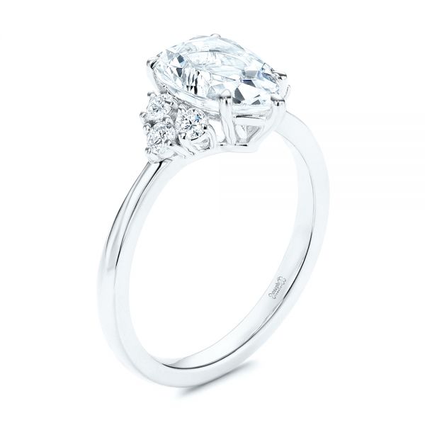18k White Gold 18k White Gold Pear Diamond Cluster Engagement Ring - Three-Quarter View -  106825