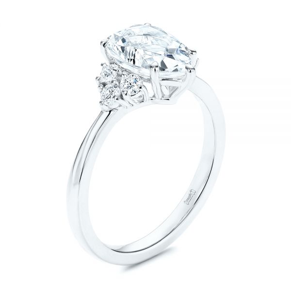 18k White Gold 18k White Gold Pear Diamond Cluster Engagement Ring - Three-Quarter View - 106825