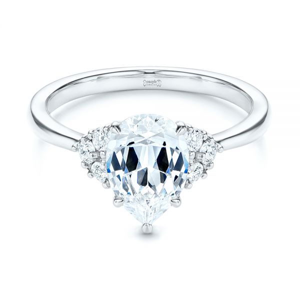 18k White Gold 18k White Gold Pear Diamond Cluster Engagement Ring - Flat View -  106825 - Thumbnail