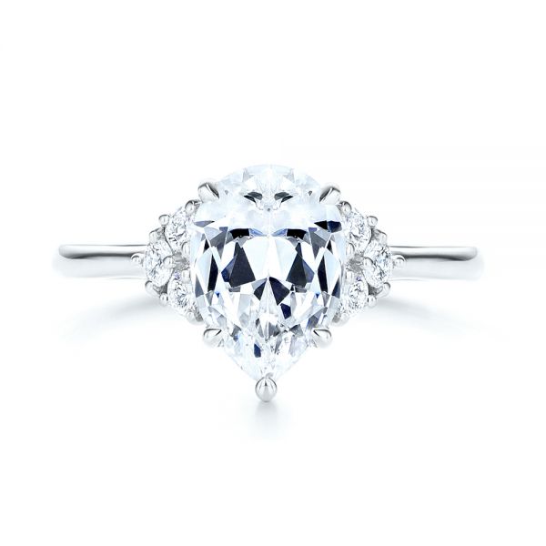 18k White Gold 18k White Gold Pear Diamond Cluster Engagement Ring - Top View -  106825 - Thumbnail