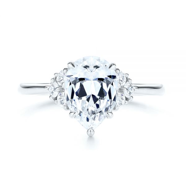 18k White Gold 18k White Gold Pear Diamond Cluster Engagement Ring - Top View - 106825