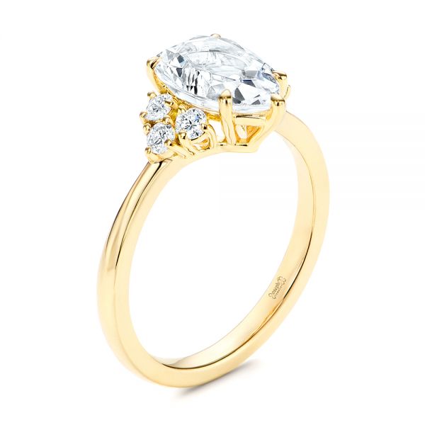 18k Yellow Gold 18k Yellow Gold Pear Diamond Cluster Engagement Ring - Three-Quarter View -  106825