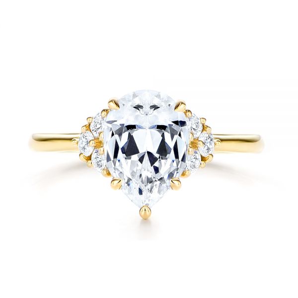 18k Yellow Gold 18k Yellow Gold Pear Diamond Cluster Engagement Ring - Top View -  106825