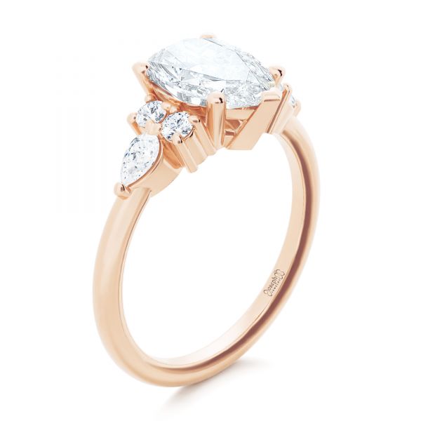 18k Rose Gold 18k Rose Gold Pear Shaped Cluster Engagement Ring - Three-Quarter View -  107281
