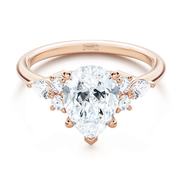 14k Rose Gold 14k Rose Gold Pear Shaped Cluster Engagement Ring - Flat View -  107281