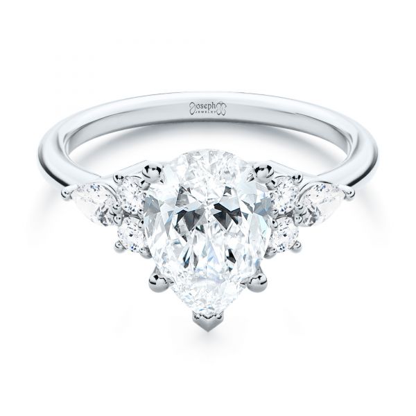 18k White Gold 18k White Gold Pear Shaped Cluster Engagement Ring - Flat View -  107281