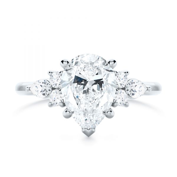 Platinum Platinum Pear Shaped Cluster Engagement Ring - Top View - 107281