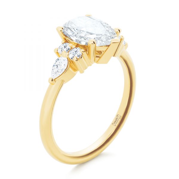 14k Yellow Gold Pear Shaped Cluster Engagement Ring - Three-Quarter View -  107281