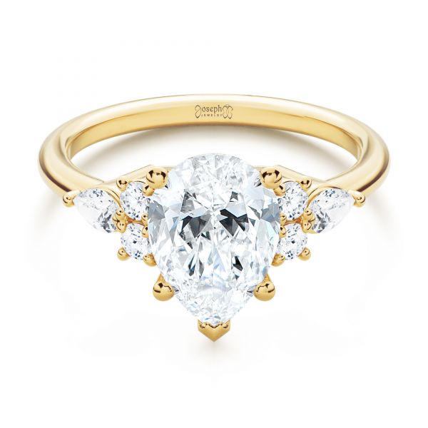 14k Yellow Gold Pear Shaped Cluster Engagement Ring - Flat View -  107281