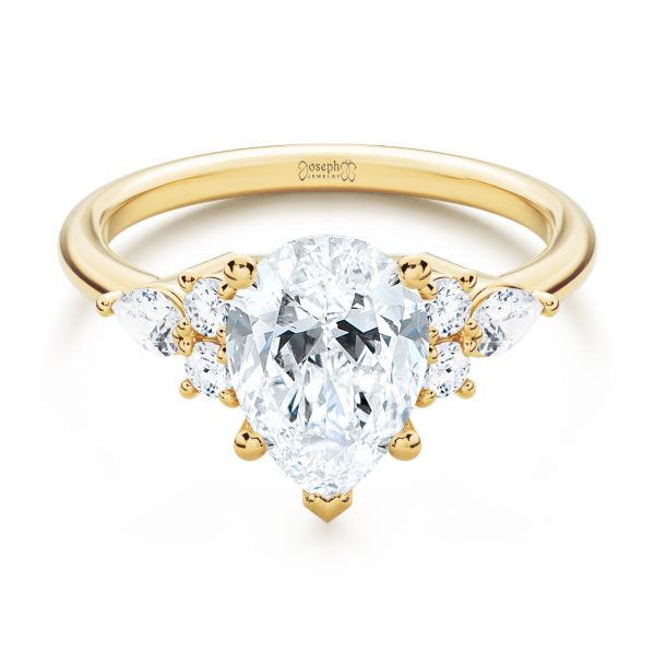 18k Yellow Gold 18k Yellow Gold Pear Shaped Cluster Engagement Ring - Flat View -  107281