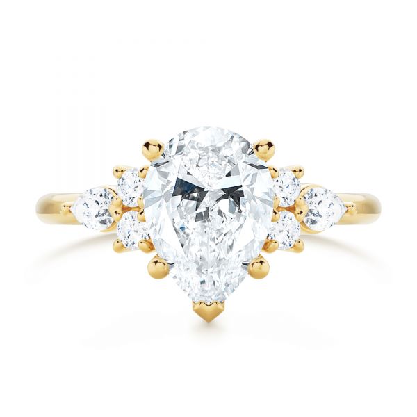 14k Yellow Gold Pear Shaped Cluster Engagement Ring - Top View -  107281