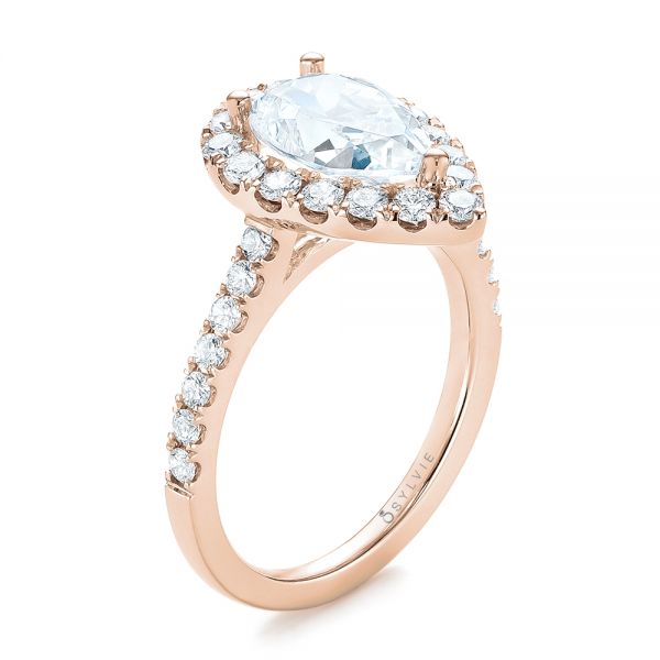 18k Rose Gold 18k Rose Gold Pear-shaped Halo Diamond Engagement Ring - Three-Quarter View -  103991