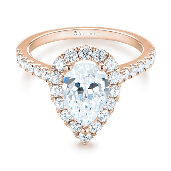 18k Rose Gold 18k Rose Gold Pear-shaped Halo Diamond Engagement Ring - Flat View -  103991