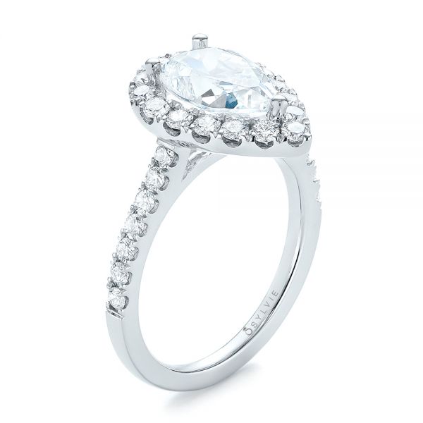  Platinum Platinum Pear-shaped Halo Diamond Engagement Ring - Three-Quarter View -  103991