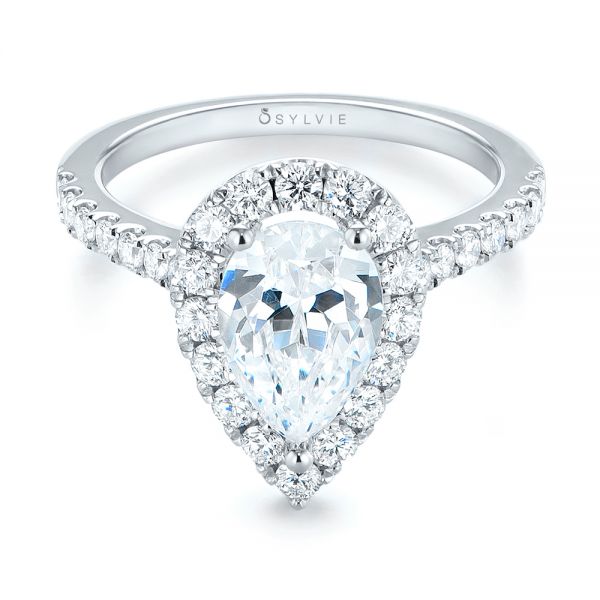 18k White Gold 18k White Gold Pear-shaped Halo Diamond Engagement Ring - Flat View -  103991