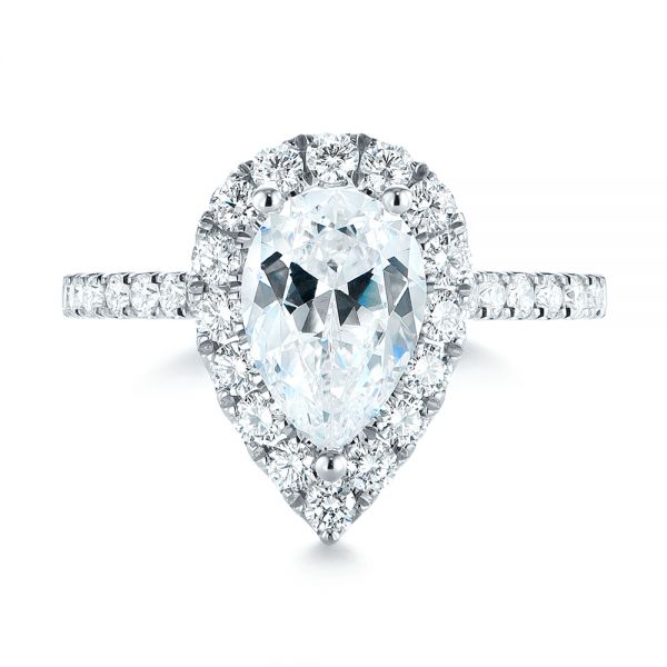 14k White Gold Pear-shaped Halo Diamond Engagement Ring - Top View -  103991