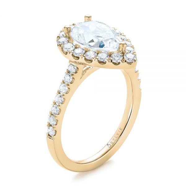 18k Yellow Gold 18k Yellow Gold Pear-shaped Halo Diamond Engagement Ring - Three-Quarter View -  103991