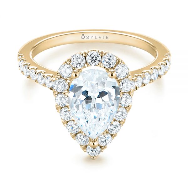 18k Yellow Gold 18k Yellow Gold Pear-shaped Halo Diamond Engagement Ring - Flat View -  103991