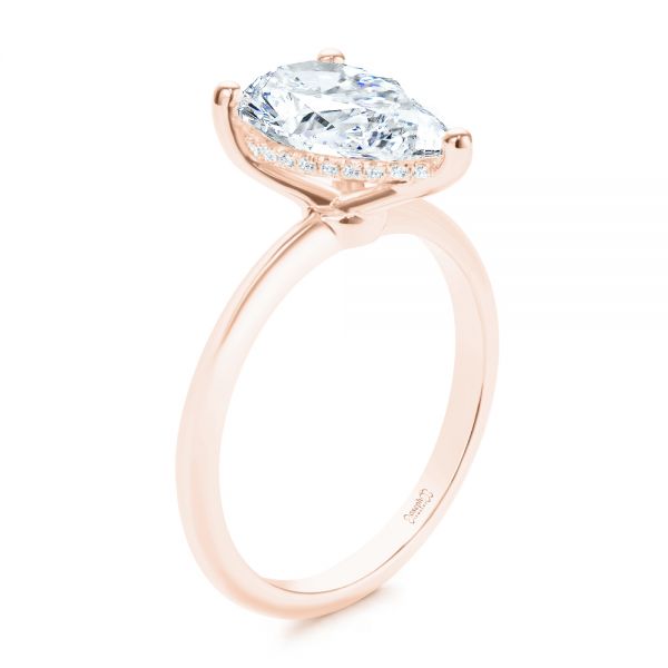 14k Rose Gold 14k Rose Gold Pear Shaped Hidden Halo Diamond Engagement Ring - Three-Quarter View -  107218