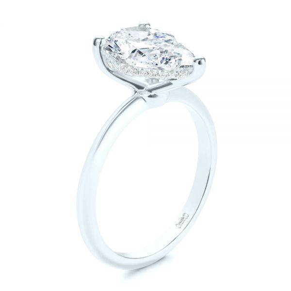 14k White Gold 14k White Gold Pear Shaped Hidden Halo Diamond Engagement Ring - Three-Quarter View -  107218