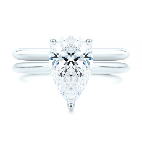 14k White Gold 14k White Gold Pear Shaped Hidden Halo Diamond Engagement Ring - Top View -  107218