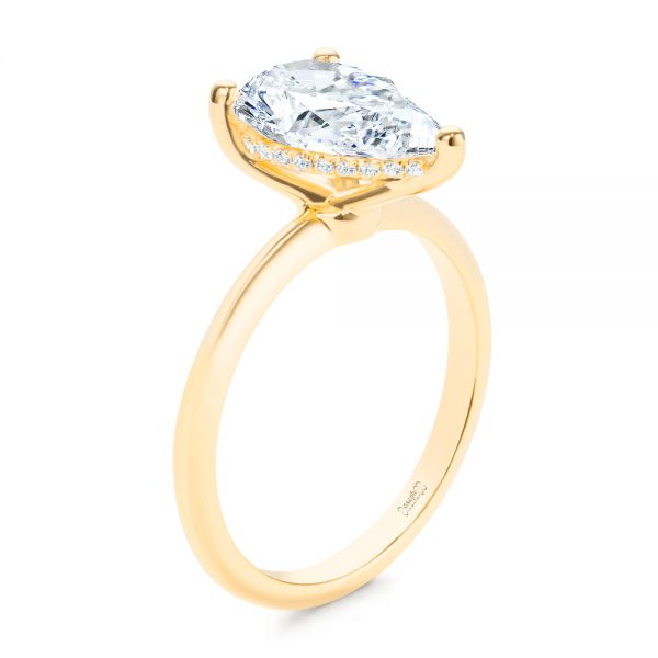 18k Yellow Gold Pear Shaped Hidden Halo Diamond Engagement Ring - Three-Quarter View -  107218