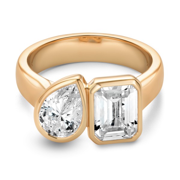 14k Rose Gold 14k Rose Gold Pear And Emerald Toi Et Moi Engagement Ring - Flat View - 108148
