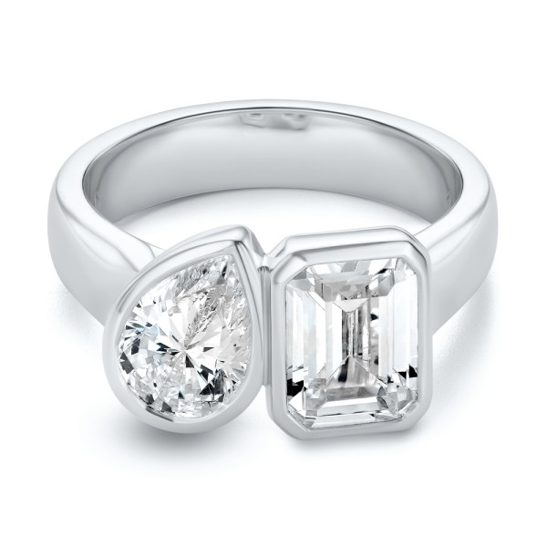 18k White Gold 18k White Gold Pear And Emerald Toi Et Moi Engagement Ring - Flat View - 108148