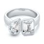 18k White Gold 18k White Gold Pear And Emerald Toi Et Moi Engagement Ring - Flat View -  108148 - Thumbnail