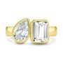 14k Yellow Gold Pear And Emerald Toi Et Moi Engagement Ring - Top View -  108148 - Thumbnail
