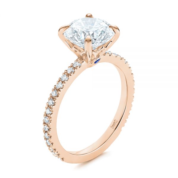 14k Rose Gold 14k Rose Gold Peekaboo Blue Sapphire And Diamond Engagement Ring - Three-Quarter View -  105719