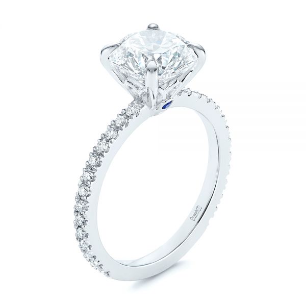 18k White Gold 18k White Gold Peekaboo Blue Sapphire And Diamond Engagement Ring - Three-Quarter View -  105719