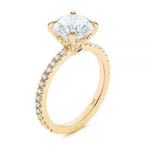 18k Yellow Gold 18k Yellow Gold Peekaboo Blue Sapphire And Diamond Engagement Ring - Three-Quarter View -  105719